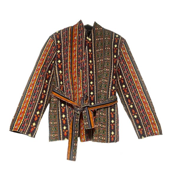 Zara Colourful Embroidered Jacket with Belt Size Small / Medium Boho - Picture 4 of 12